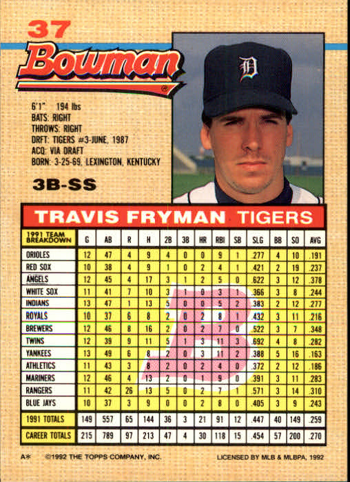 thumbnail 427  - A6548- 1992 Bowman Baseball Cards 1-263 +Rookies -You Pick- 10+ FREE US SHIP
