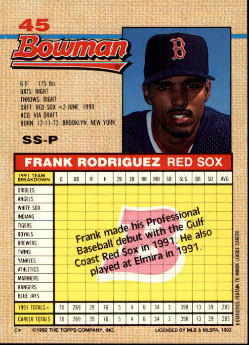 thumbnail 374  - A6548- 1992 Bowman Baseball Cards 1-263 +Rookies -You Pick- 10+ FREE US SHIP