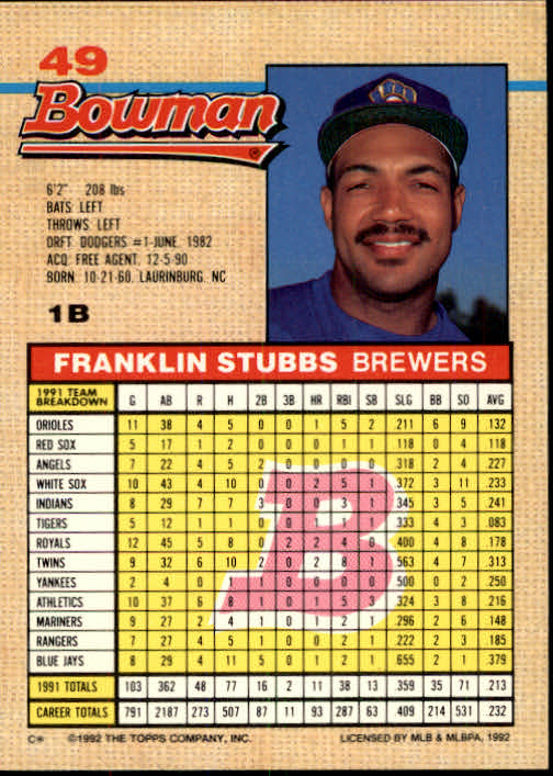 thumbnail 382  - A6548- 1992 Bowman Baseball Cards 1-263 +Rookies -You Pick- 10+ FREE US SHIP