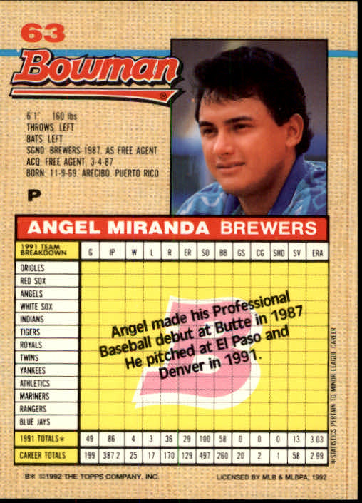 thumbnail 405  - A6548- 1992 Bowman Baseball Cards 1-263 +Rookies -You Pick- 10+ FREE US SHIP