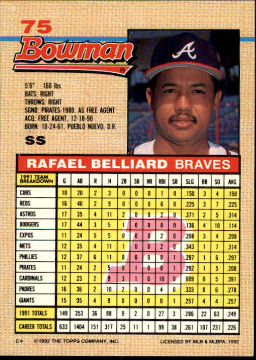 thumbnail 18  - A6548- 1992 Bowman Baseball Cards 1-263 +Rookies -You Pick- 10+ FREE US SHIP