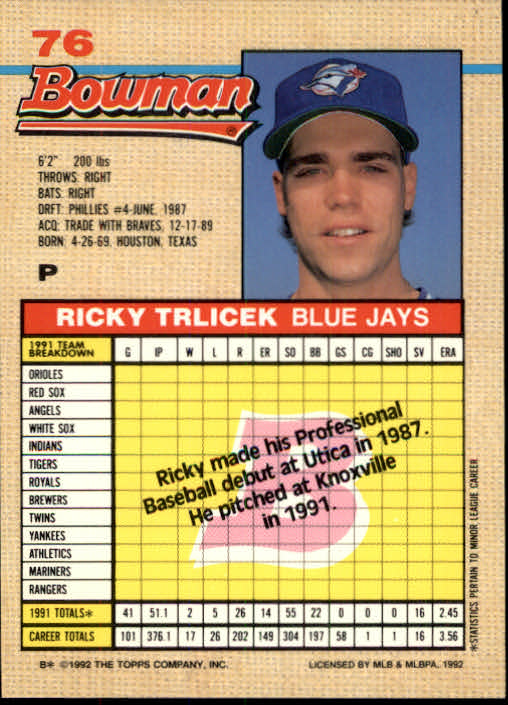 thumbnail 20  - A6548- 1992 Bowman Baseball Cards 1-263 +Rookies -You Pick- 10+ FREE US SHIP