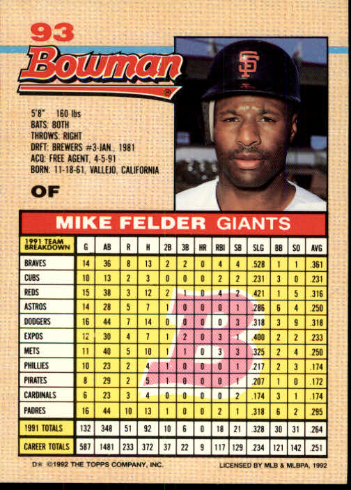 thumbnail 41  - A6548- 1992 Bowman Baseball Cards 1-263 +Rookies -You Pick- 10+ FREE US SHIP
