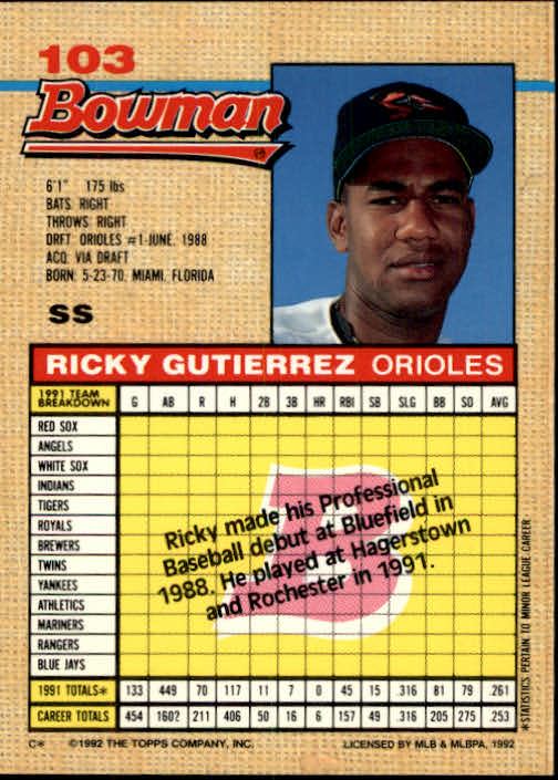 thumbnail 433  - A6548- 1992 Bowman Baseball Cards 1-263 +Rookies -You Pick- 10+ FREE US SHIP