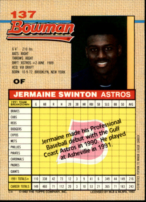 thumbnail 101  - A6548- 1992 Bowman Baseball Cards 1-263 +Rookies -You Pick- 10+ FREE US SHIP