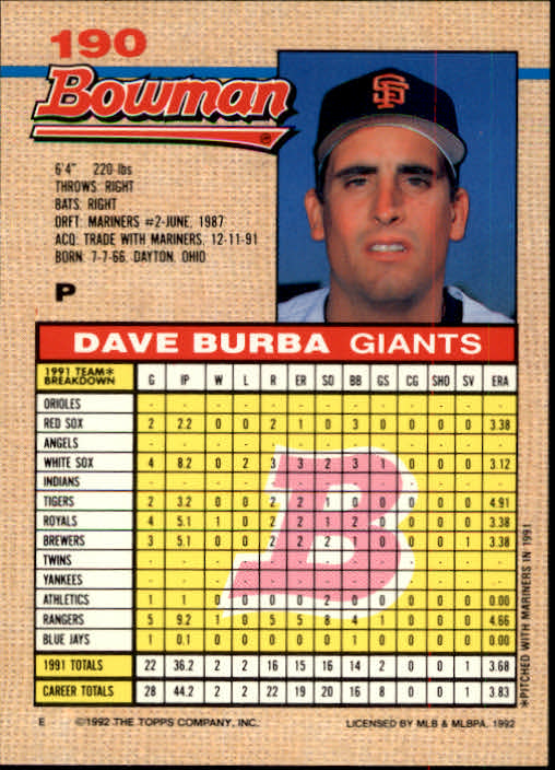 thumbnail 182  - A6548- 1992 Bowman Baseball Cards 1-263 +Rookies -You Pick- 10+ FREE US SHIP