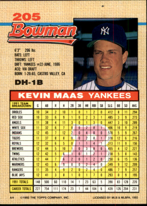 thumbnail 204  - A6548- 1992 Bowman Baseball Cards 1-263 +Rookies -You Pick- 10+ FREE US SHIP