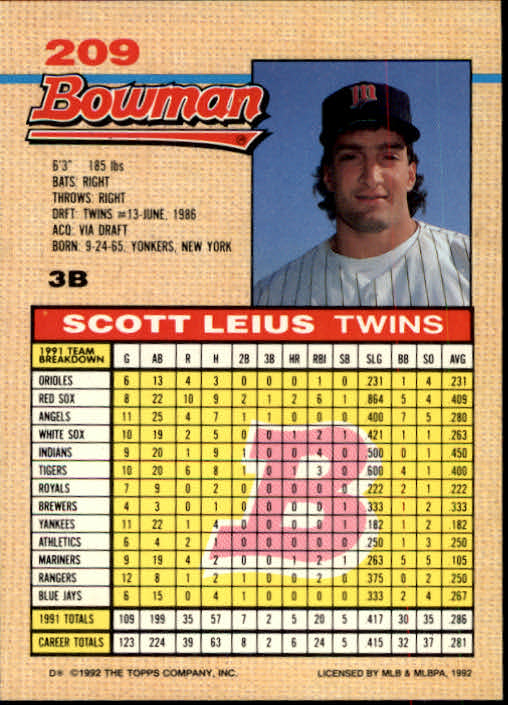 thumbnail 212  - A6548- 1992 Bowman Baseball Cards 1-263 +Rookies -You Pick- 10+ FREE US SHIP