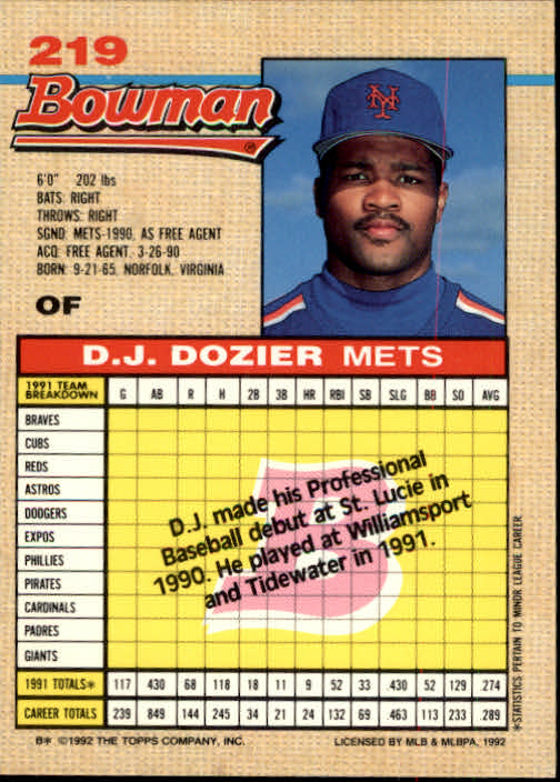 thumbnail 230  - A6548- 1992 Bowman Baseball Cards 1-263 +Rookies -You Pick- 10+ FREE US SHIP