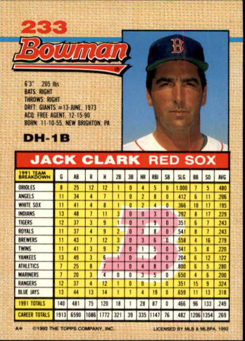 thumbnail 251  - A6548- 1992 Bowman Baseball Cards 1-263 +Rookies -You Pick- 10+ FREE US SHIP