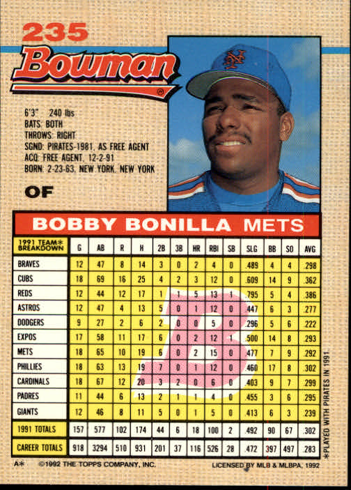 thumbnail 255  - A6548- 1992 Bowman Baseball Cards 1-263 +Rookies -You Pick- 10+ FREE US SHIP