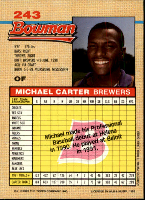 thumbnail 271  - A6548- 1992 Bowman Baseball Cards 1-263 +Rookies -You Pick- 10+ FREE US SHIP