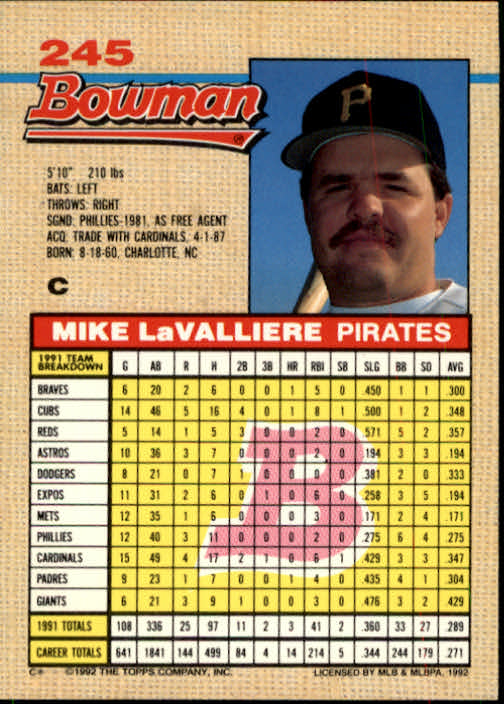 thumbnail 275  - A6548- 1992 Bowman Baseball Cards 1-263 +Rookies -You Pick- 10+ FREE US SHIP