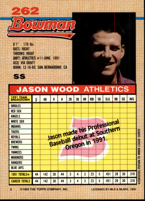 thumbnail 307  - A6548- 1992 Bowman Baseball Cards 1-263 +Rookies -You Pick- 10+ FREE US SHIP