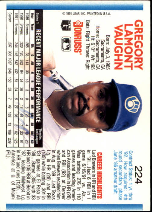 thumbnail 249 - 1992 Donruss Baseball Card Pick 101-284