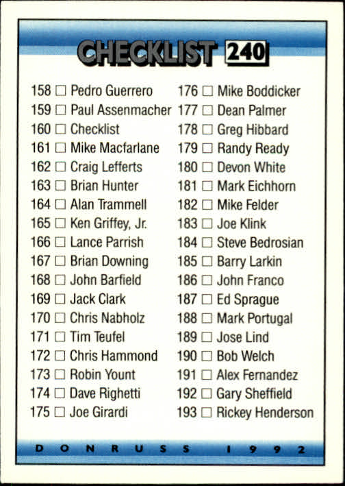 thumbnail 448 - 1992 Donruss Baseball (Pick Card From List)