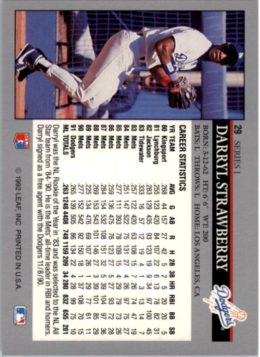 1992 Leaf Baseball Card Pick 1-100 - Picture 59 of 201