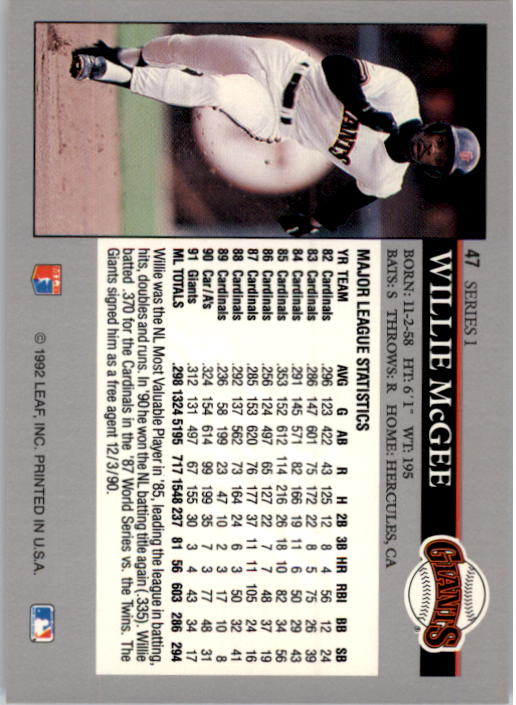 1992 Leaf Baseball Card Pick 1-100 - Picture 95 of 201