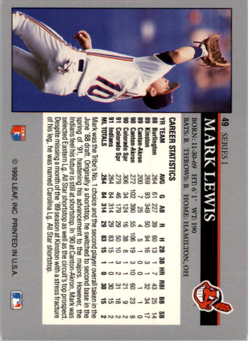 1992 Leaf Baseball Card Pick 1-100 - Picture 99 of 201