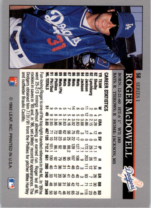 1992 Leaf Baseball Card Pick 1-100 - Picture 117 of 201