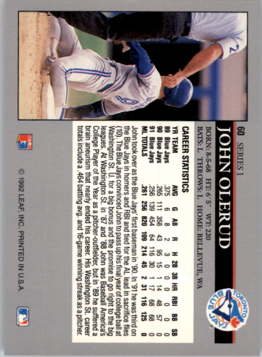 1992 Leaf Baseball Card Pick 1-100 - Picture 121 of 201