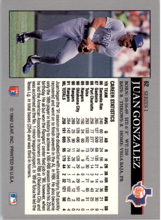 1992 Leaf Baseball Card Pick 1-100 - Picture 125 of 201