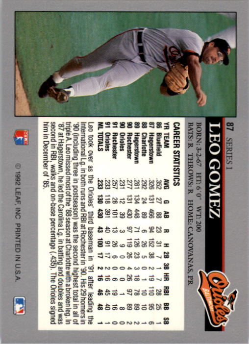 1992 Leaf Baseball Card Pick 1-100 - Picture 175 of 201