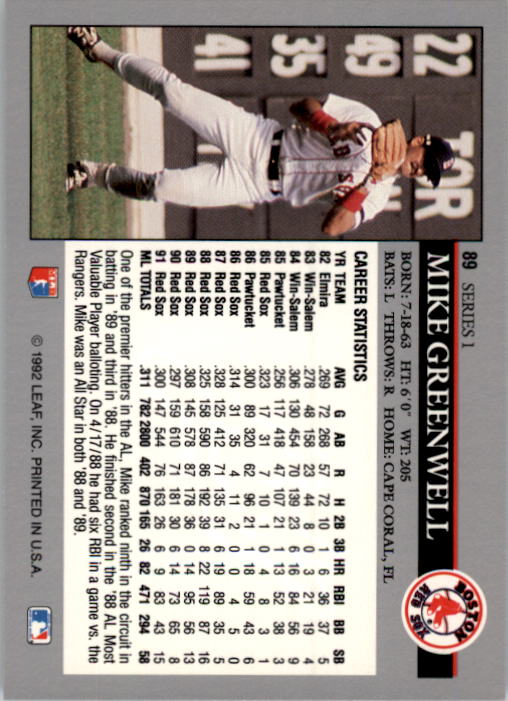 1992 Leaf Baseball Card Pick 1-100 - Picture 179 of 201