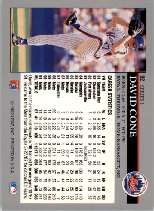 1992 Leaf Baseball Card Pick 1-100 - Picture 185 of 201