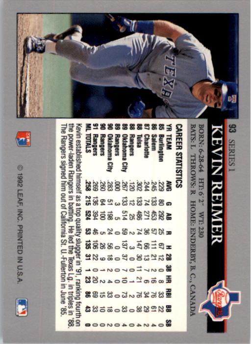 1992 Leaf Baseball Card Pick 1-100 - Picture 187 of 201