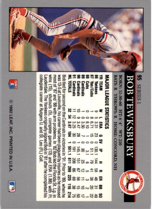 1992 Leaf Baseball Card Pick 1-100 - Picture 191 of 201