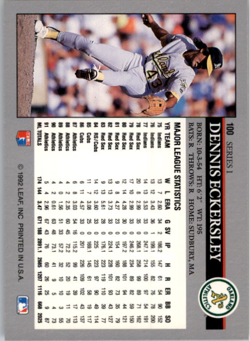1992 Leaf Baseball Card Pick 1-100 - Picture 201 of 201