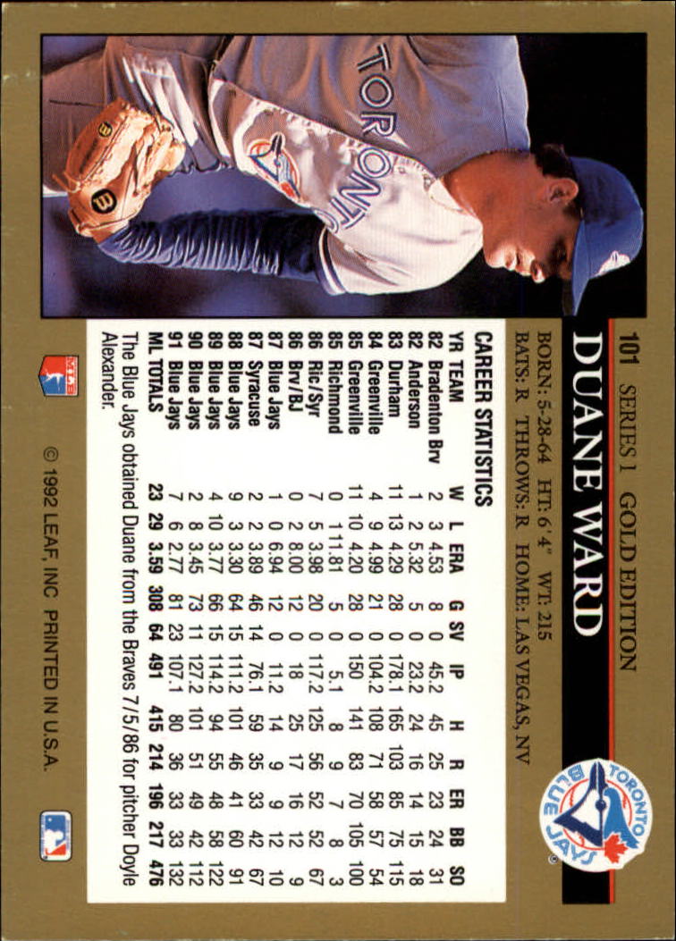 1992 Leaf Baseball "Black Gold" Parallel Cards #1 to #264 - Bild 107 von 262