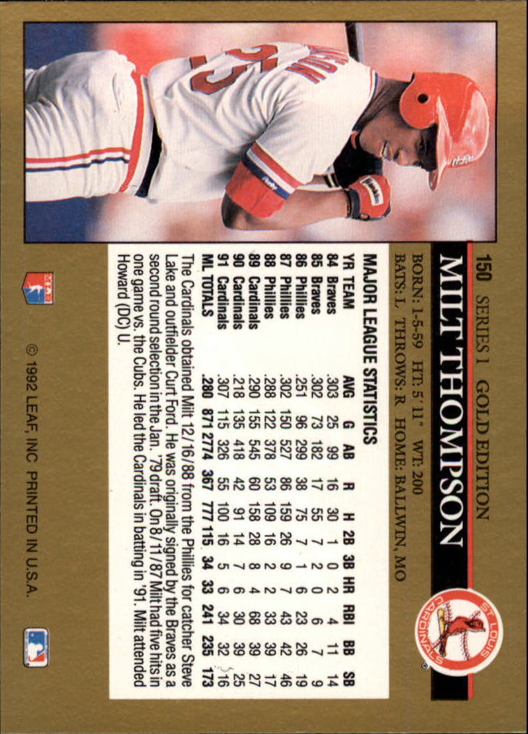 1992 Leaf Baseball "Black Gold" Parallel Cards #1 to #264 - Bild 156 von 262