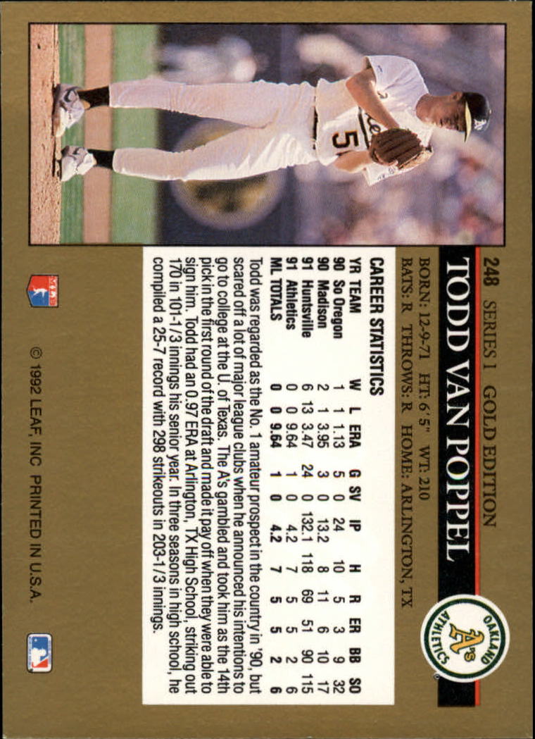 1992 Leaf Baseball "Black Gold" Parallel Cards #1 to #264 - Bild 243 von 262