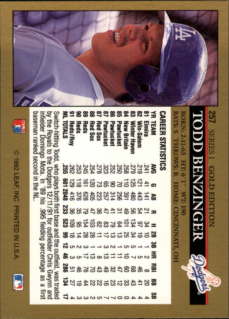 1992 Leaf Baseball "Black Gold" Parallel Cards #1 to #264 - Bild 252 von 262