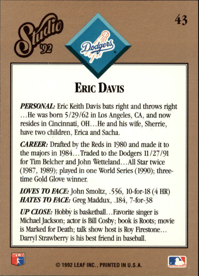 thumbnail 87  - 1992 Studio Baseball Card Pick 1-100