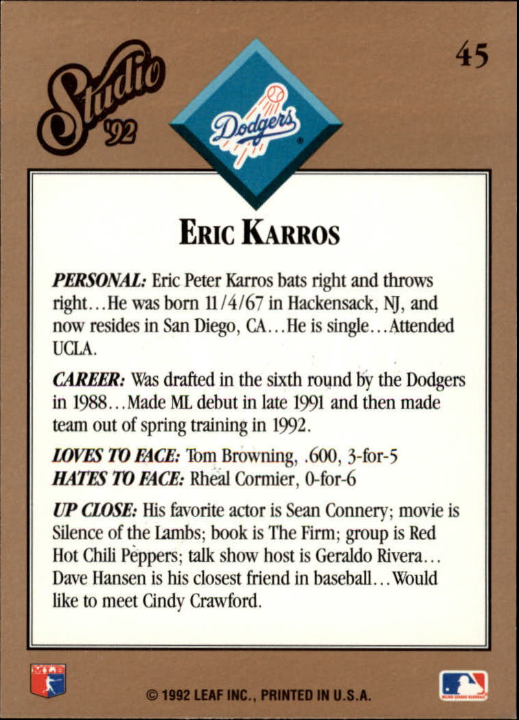 thumbnail 91  - 1992 Studio Baseball Card Pick 1-100