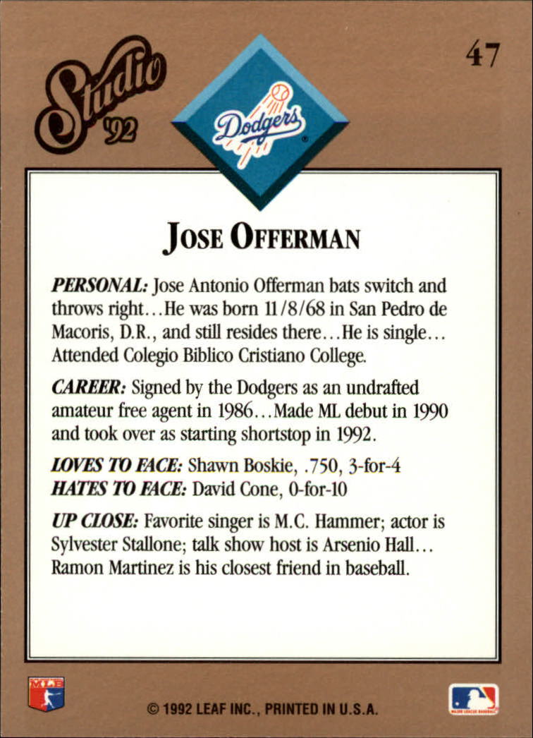thumbnail 95  - 1992 Studio Baseball Card Pick 1-100
