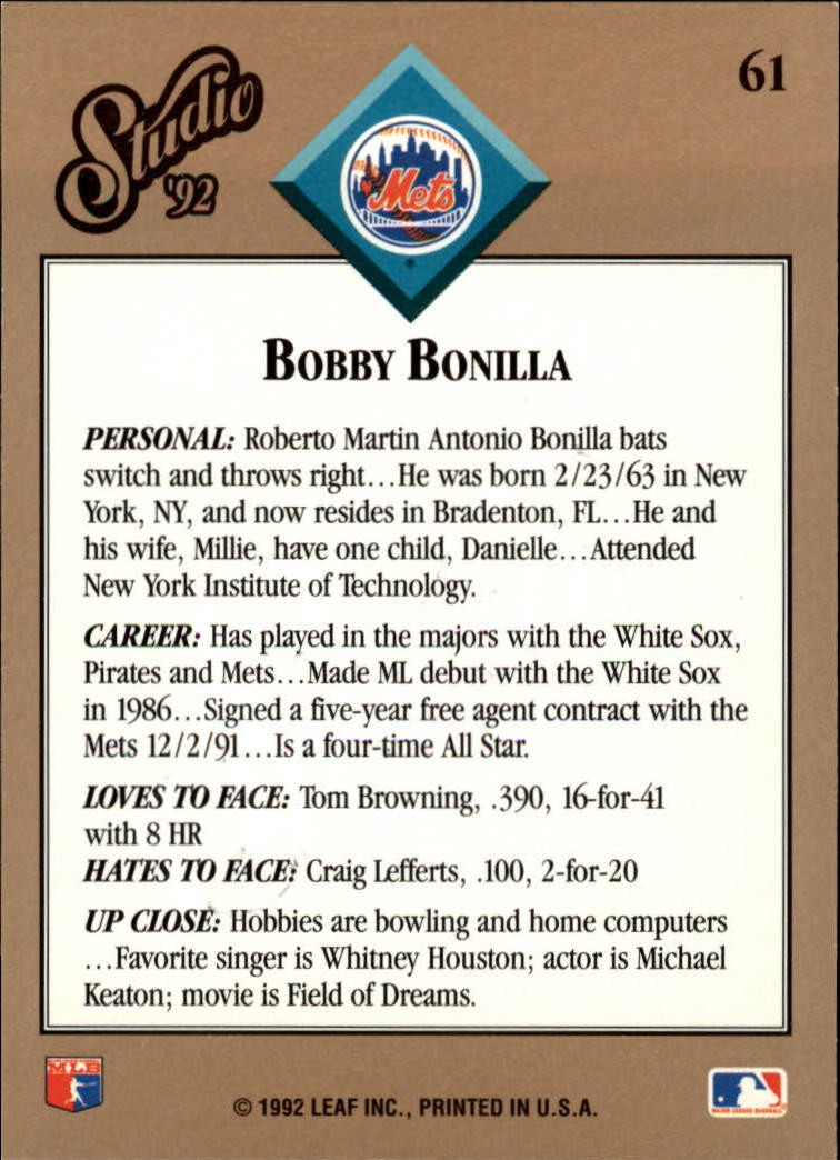 thumbnail 123  - 1992 Studio Baseball Card Pick 1-100