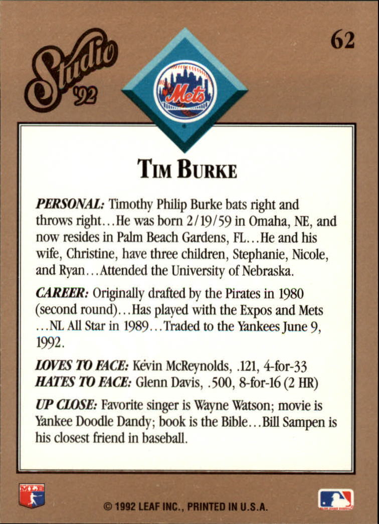 thumbnail 125  - 1992 Studio Baseball Card Pick 1-100