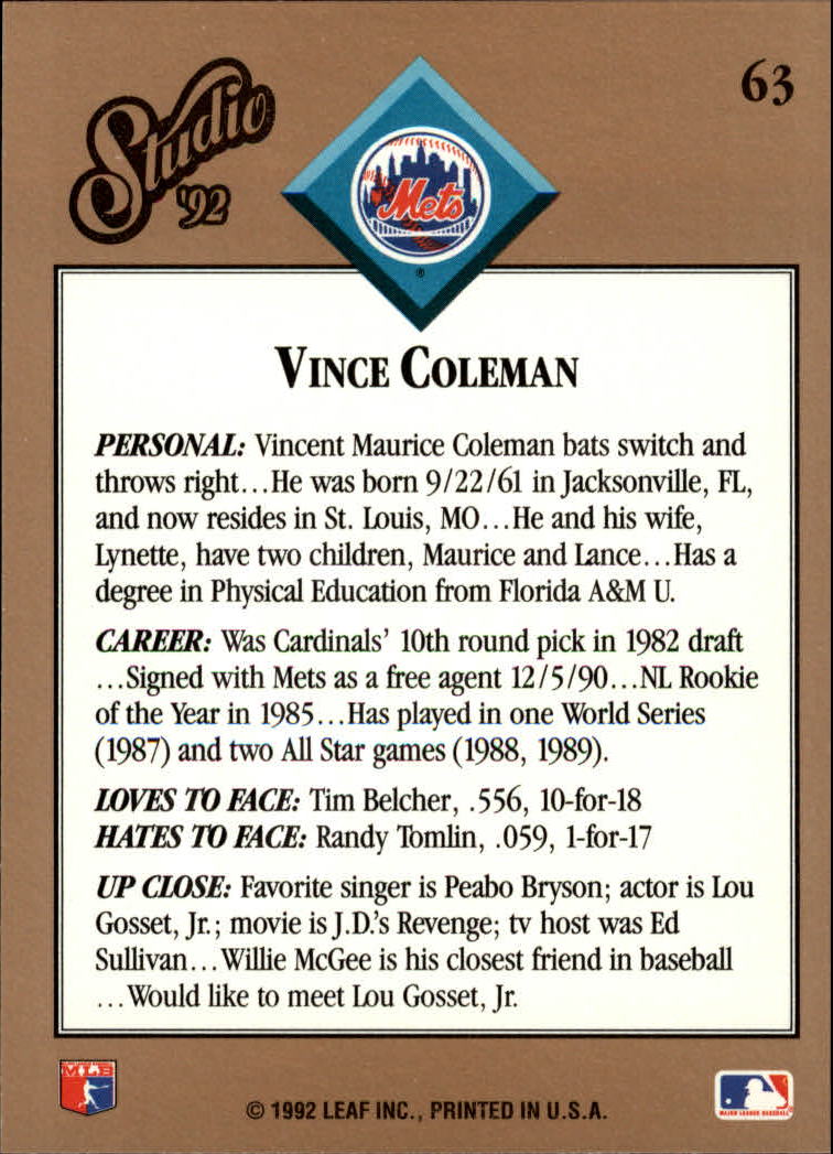 thumbnail 127  - 1992 Studio Baseball Card Pick 1-100