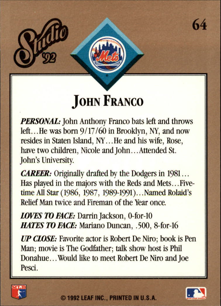 thumbnail 129  - 1992 Studio Baseball Card Pick 1-100