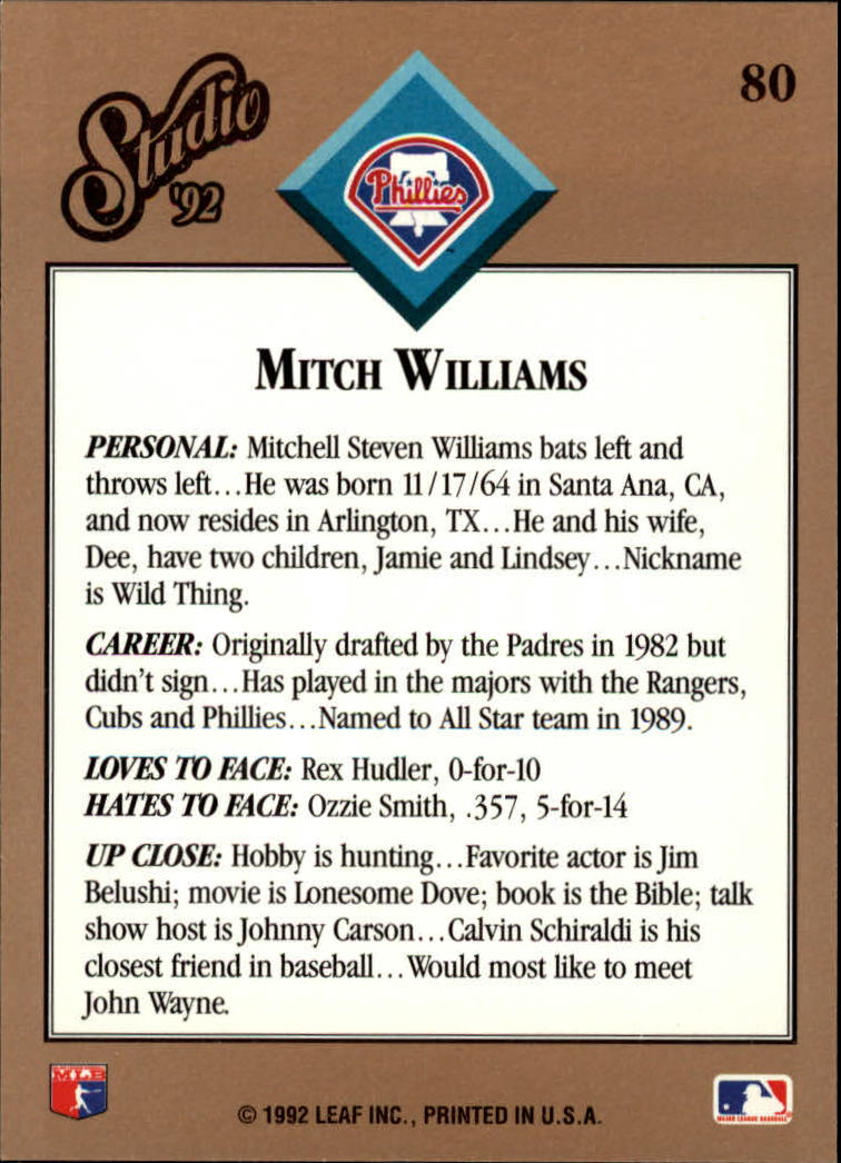 thumbnail 161  - 1992 Studio Baseball Card Pick 1-100