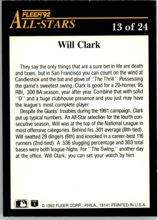 1992 Fleer All-stars Baseball #1-24 - Your Choice GOTBASEBALLCARDS - Picture 22 of 38