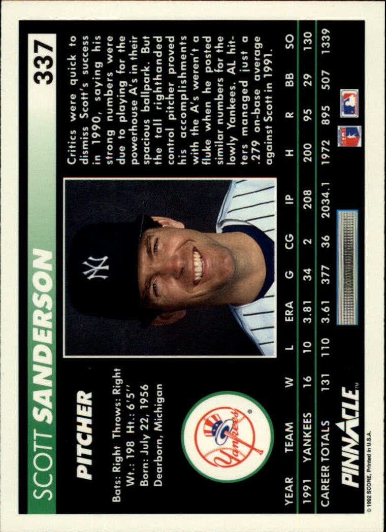 thumbnail 173  - A5747- 1992 Pinnacle Baseball #s 251-500 +Rookies -You Pick- 10+ FREE US SHIP