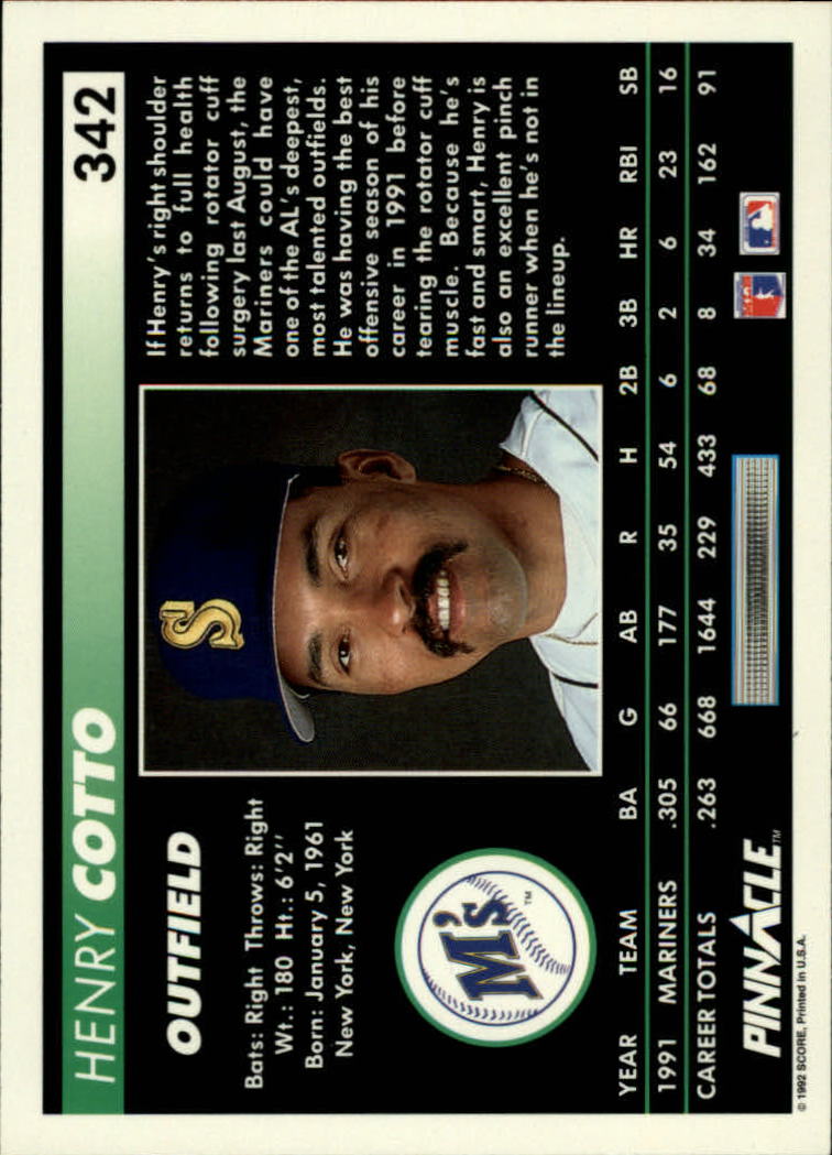 thumbnail 183  - A5747- 1992 Pinnacle Baseball #s 251-500 +Rookies -You Pick- 10+ FREE US SHIP