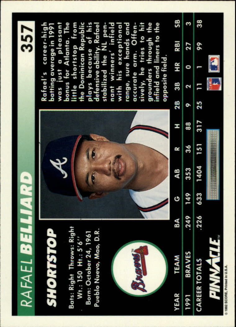 thumbnail 213  - 1992 Pinnacle Baseball Card Pick 251-500