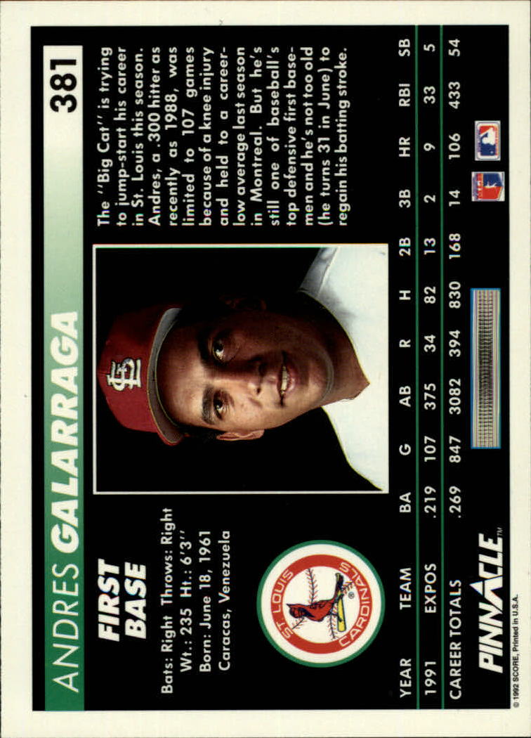 thumbnail 261  - 1992 Pinnacle Baseball Card Pick 251-500