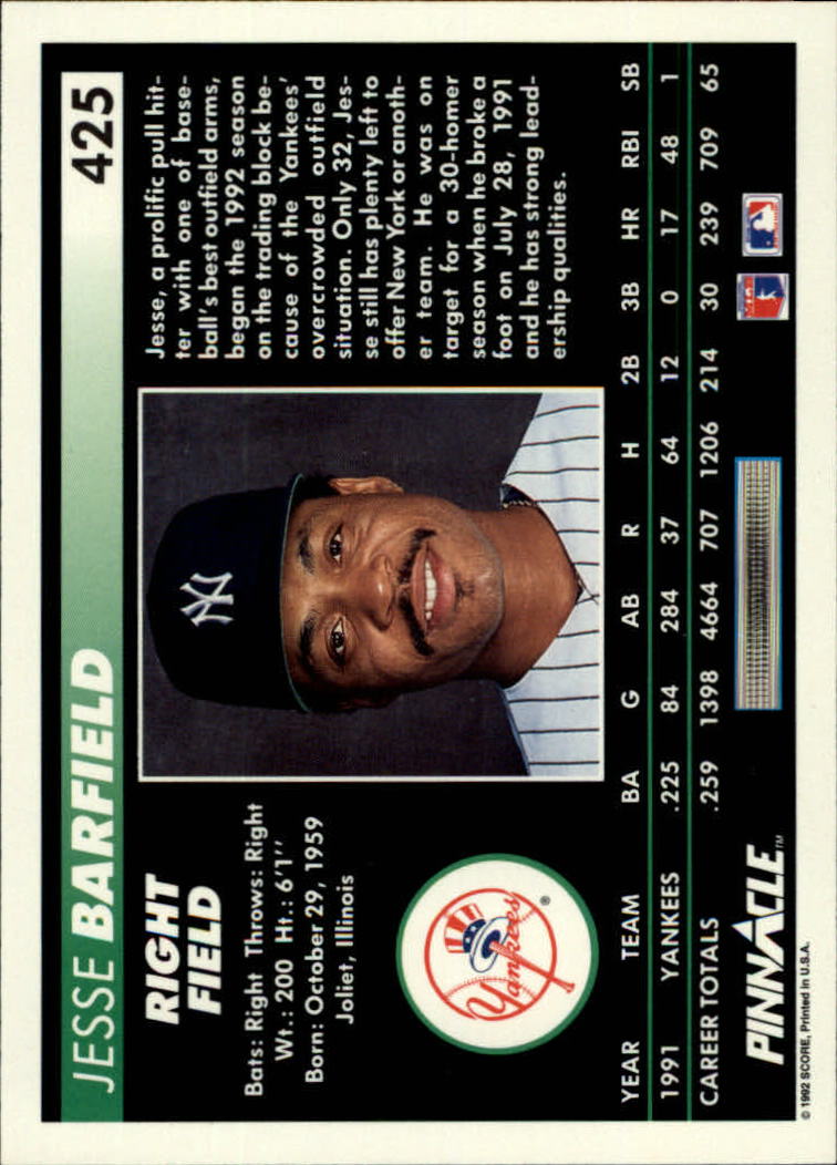 thumbnail 343  - A5747- 1992 Pinnacle Baseball #s 251-500 +Rookies -You Pick- 10+ FREE US SHIP